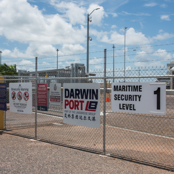 Stormy seas surround the Port of Darwin
